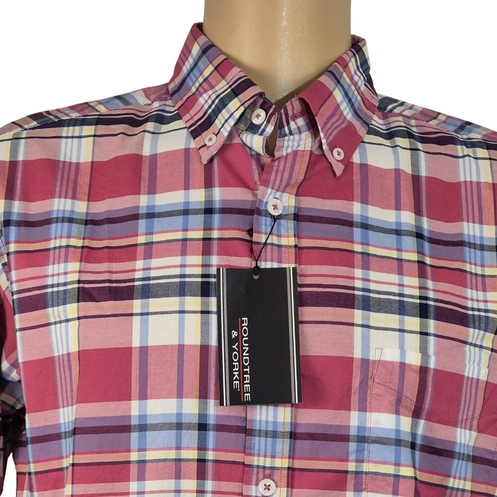 Roundtree & Yorke Mens Size L Plaid Long Sleeve Button Up Shirt Pink Multi (57) - Picture 1 of 9